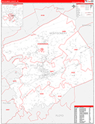 Montgomery County Wall Map Red Line Style