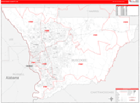 Muscogee County Wall Map Red Line Style