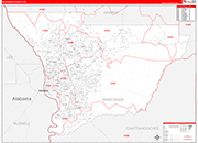 Muscogee County Wall Map Red Line Style