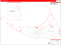 Nantucket County Wall Map Red Line Style