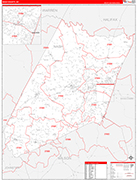 Nash County Wall Map Red Line Style