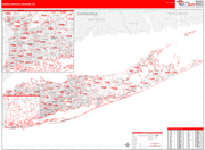Nassau-Suffolk County Wall Map Red Line Style