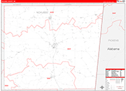 Noxubee County Wall Map Red Line Style