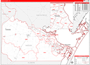 Nueces County Wall Map Red Line Style