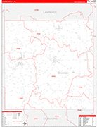 Orange Wall Map Red Line Style