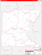Ouachita County Wall Map Red Line Style