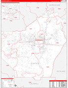 Ouachita County Wall Map Red Line Style