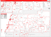 Pasco County Wall Map Red Line Style