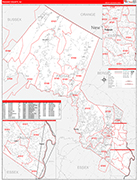 Passaic County Wall Map Red Line Style