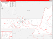 Pennington County Wall Map Red Line Style