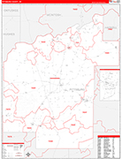 Pittsburg County Wall Map Red Line Style