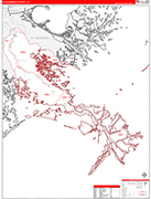 Plaquemines County Wall Map Red Line Style