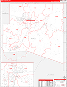 Pueblo Wall Map Red Line Style
