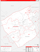 Pulaski County Wall Map Red Line Style
