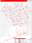 Queens Wall Map Red Line Style