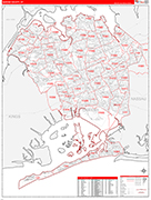 Queens Wall Map Red Line Style
