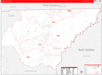 Rabun County Wall Map Red Line Style