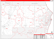 Racine County Wall Map Red Line Style