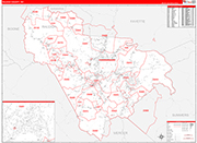 Raleigh County Wall Map Red Line Style