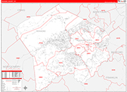 Roanoke County Wall Map Red Line Style