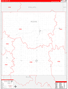 Rooks County Wall Map Red Line Style