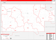 Roseau County Wall Map Red Line Style