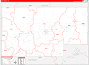 Rusk County Wall Map Red Line Style