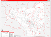 Rutherford County Wall Map Red Line Style