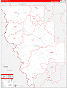 Sabine County Wall Map Red Line Style