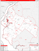Salem County Wall Map Red Line Style