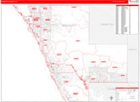 Sarasota County Wall Map Red Line Style