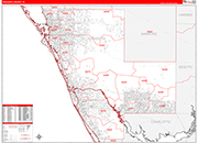 Sarasota County Wall Map Red Line Style