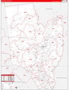 Saratoga County Wall Map Red Line Style