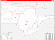 Schuyler County Wall Map Red Line Style
