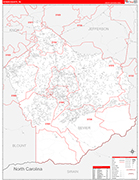 Sevier Wall Map Red Line Style