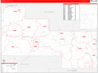 Shawano County Wall Map Red Line Style