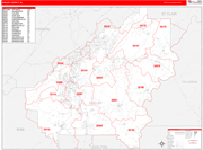 Shelby County Wall Map Red Line Style