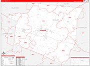 Shelby County Wall Map Red Line Style