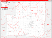Shelby County Wall Map Red Line Style
