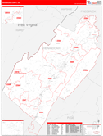 Shenandoah County Wall Map Red Line Style