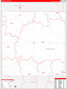 Sheridan County Wall Map Red Line Style