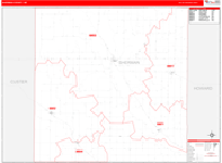 Sherman County Wall Map Red Line Style