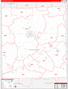 Shiawassee County Wall Map Red Line Style