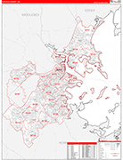 Suffolk County Wall Map Red Line Style