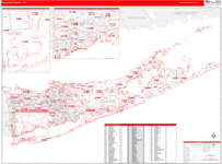 Suffolk County Wall Map Red Line Style