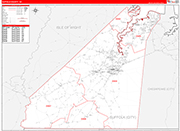 Suffolk County Wall Map Red Line Style