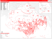Terrebonne County Wall Map Red Line Style