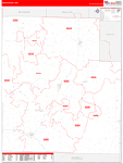Texas County Wall Map Red Line Style