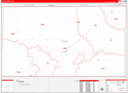 Texas County Wall Map Red Line Style