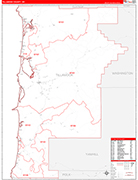 Tillamook County Wall Map Red Line Style
